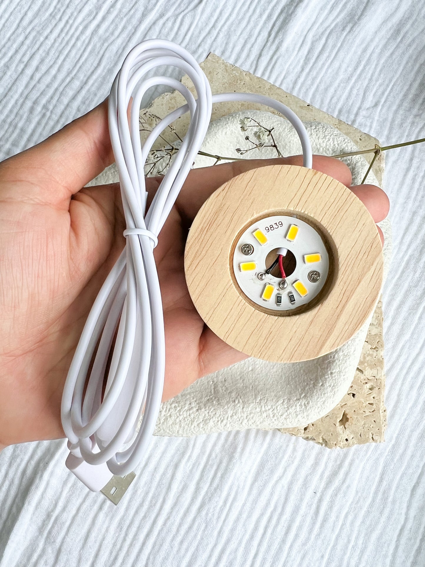Crystal LED Light Wooden Stand With USB Connection
